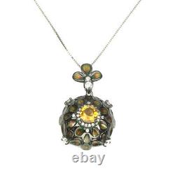 Unheated Round Citrine 6mm Cubic Zirconia 925 Sterling Silver Enamel Necklace