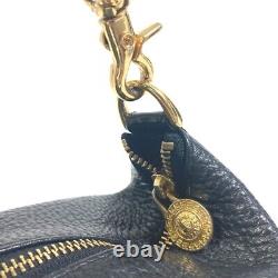 VERSACE vintage pouch Sunburst Vanity bag Hand Bag Leather / enamel Black/Gold