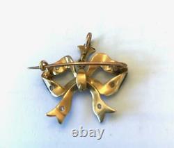 VICTORIAN ENAMEL BOW PEND/PIN WithDIAM, 7.1 G, 13 OLD DIAMONDS, TESTS18KT FRENCH