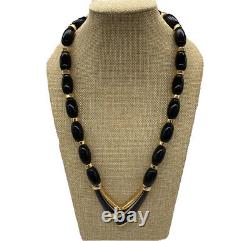 VINTAG 1988 NAPIER GOLD Plated BLACK Resin Beaded NECKLACE 24 Featured in Book