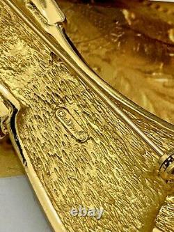 VTG Christian Dior Black Enamel Textured Gold Tone Tied Ribbon Signed Brooch