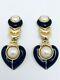 Vtg Christian Dior Gold Black Enamel Pearl Clip Earrings Signed Mint