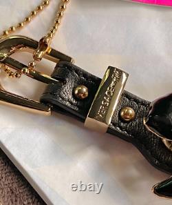 Versace Hm Gold Black Enamel Flower Crystal Leather Bracelet Bnwt Rare Designer
