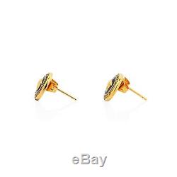 Versace earrings Gold plated medusa Black enamel Round studs Designer jewelry