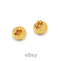 Versace earrings Gold plated medusa Black enamel Round studs Designer jewelry