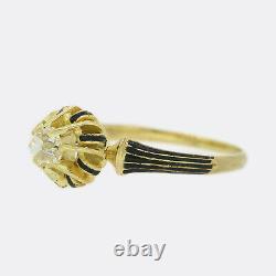 Victorian 0.40 Carat Old Cut Diamond & Black Enamel Solitaire Ring In 18ct Gold