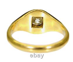 Victorian 0.75ct Diamond Black Enamel 18ct Yellow Gold Mourning Ring N 6 3/4