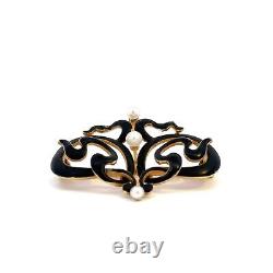 Victorian 14K Yellow Gold & Black Enamel Pin With 3 Pearls