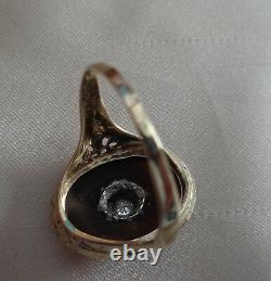 Victorian 14kt White Gold Black Enamel & Diamond Ring 8.5 Size