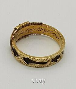 Victorian 15ct Gold, Black Enamel, Diamond And Seed Pearl Mourning Ring
