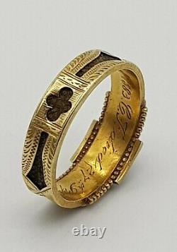 Victorian 15ct Gold, Black Enamel, Diamond And Seed Pearl Mourning Ring