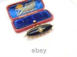 Victorian 15ct Gold, Black Enamel & Pearl Mourning Locket Brooch Antique c1880