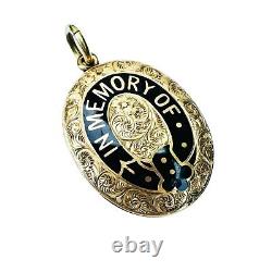 Victorian 15ct Gold & black Enamel engraved mourning hair locket