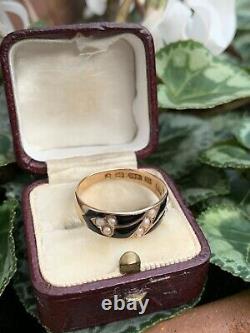 Victorian 15ct Yellow Gold Black Enamel And Pearl Ring