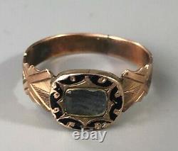 Victorian 15ct Yellow Gold & Enamelled Mourning Ring Size Q ACZX