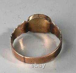 Victorian 15ct Yellow Gold & Enamelled Mourning Ring Size Q ACZX