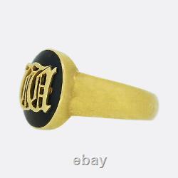 Victorian 1830s Locket Black Enamel Mourning Ring 18ct Yellow Gold