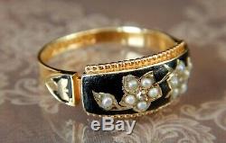 Victorian (1896) 15ct Gold Black Enamel Diamond Mourning Ring Valued £850