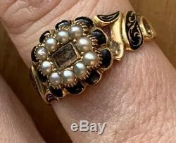 Victorian 18ct Yellow Gold Black Enamel In Memory Of Pearl Locket Front Ring