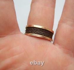 Victorian 9K Gold Chester 1889 Inscribed Black Enamel & Hair Mourning Ring Boxed