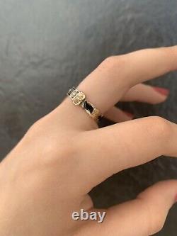 Victorian 9ct Yellow Gold Black Enamel and Pearl Buckle Ring