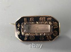 Victorian 9ct Yellow Gold & Enamelled Mourning Brooch 3.63g ELZX