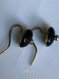 Victorian Antique Mourning Black Enamel Diamond Earrings 9ct Rose Gold