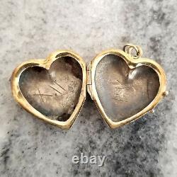 Victorian Black Enamel Heart Locket, 10k Yellow Gold and Silver, Antique Estate