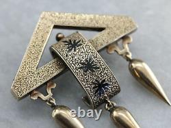 Victorian Black Enamel Rose Gold Tassel Brooch