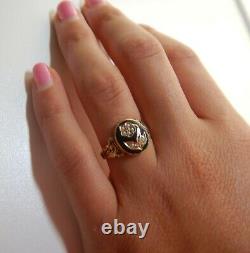Victorian Black Enamel & Seed Pearl Forget Me Not Gold Ring 9ct