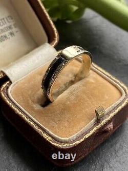 Victorian Black Enamel Yellow Gold Mourning Band Ring Shield Front