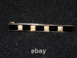 Victorian Black Enamel and Pearl Mourning Brooch 15 Carat Yellow Gold