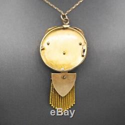 Victorian Black Enamel and Seed Pearl Mourning Pendant in 14k Yellow Gold