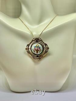 Victorian Black Onyx Gold Locket Necklace Flower Motif Pearl Circa 1860