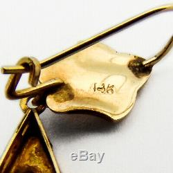 Victorian Dangle Pearl Earrings Black Enamel 14 K Gold