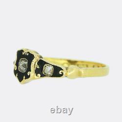 Victorian Diamond and Black Enamel Mourning Ring 18ct Yellow Gold
