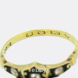 Victorian Diamond and Black Enamel Mourning Ring 18ct Yellow Gold