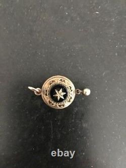 Victorian Etruscan Locket Rose Gold Black Enamel Star c1860 Mourning Pendant
