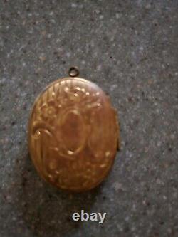Victorian Gold Cross Black Enamel Photo Mourning Locket Charm Fob Pendant