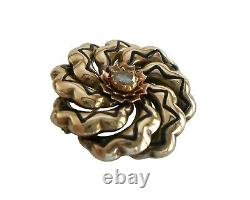 Victorian Gold & Enamel Flower Brooch with Center Rose Cut Diamond Circa 1890