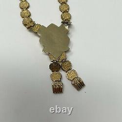 Victorian Gold Filled Book Chain Stone Cameo Necklace Black Enamel Antique