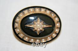 Victorian Gold, Pearl and enamel mourning brooch with photo insert
