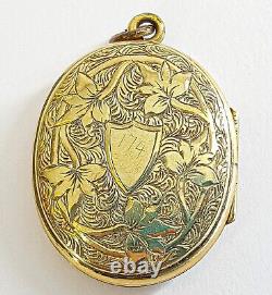 Victorian Gold Plated Mourning black enamel Locket with photo