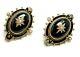 Victorian High Carat Gold Black Onyx Enamel And Pearl Earrings (5735)