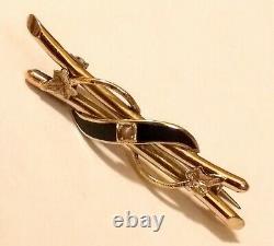 Victorian Hm'd 9ct Gold, Black Enamel & Seed Pearl Mourning Brooch c1860's/70's