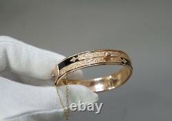 Victorian Mourning Gold Filled Black Enamel Band Hinged Cuff Bangle Bracelet