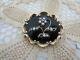 Victorian Mourning Hair Pearl Flower Black Enamel Scalloped Pin 14k Gold