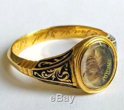 Victorian Mourning Ring Black Enamel c. 1862 18ct Gold, with inscription