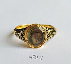 Victorian Mourning Ring Black Enamel c. 1862 18ct Gold, with inscription