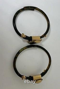 Victorian Pair of Black Enamel Gold Filled Bangle Bracelets c. 1879